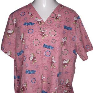 Disney Grumpy Pink Scrub Top XL Two Pockets Lightweight Uniform Top